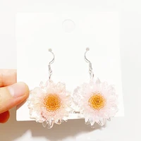 925 silver ins new transparent dried flower white forget me not resin earrings water wave earrings female banquet gift