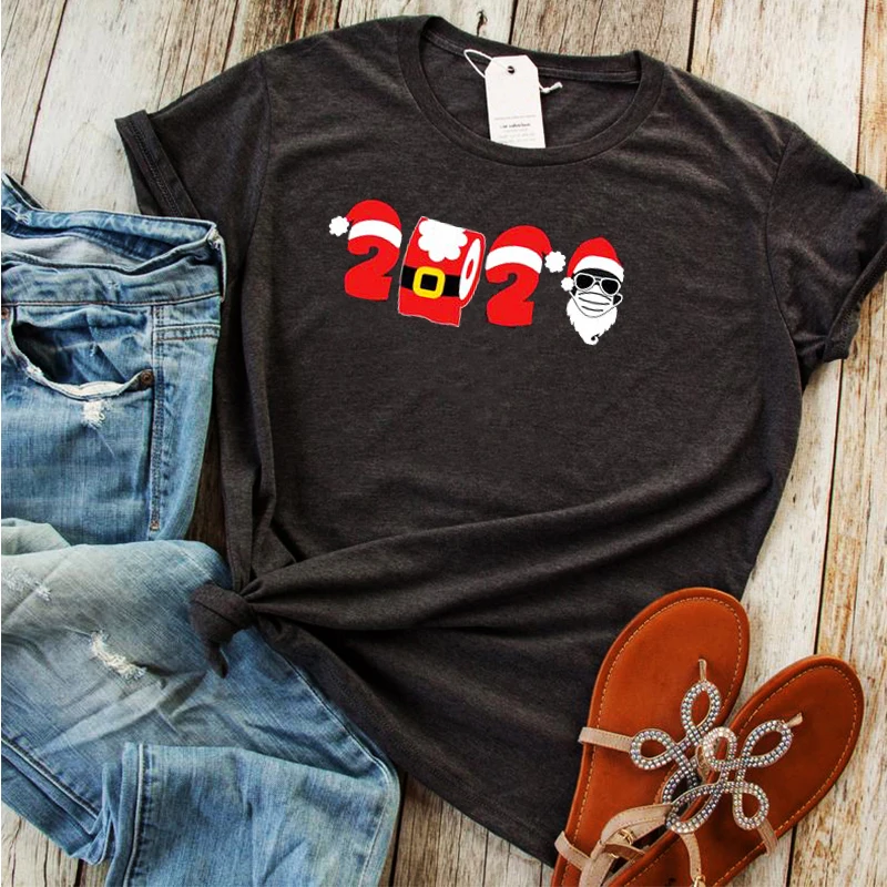 

Quarantine Christmas 2021 Tshirt Women Funny Graphic Tee Vintage Christmas Shirt Quarantine Cartoon Gothic Fashion Top
