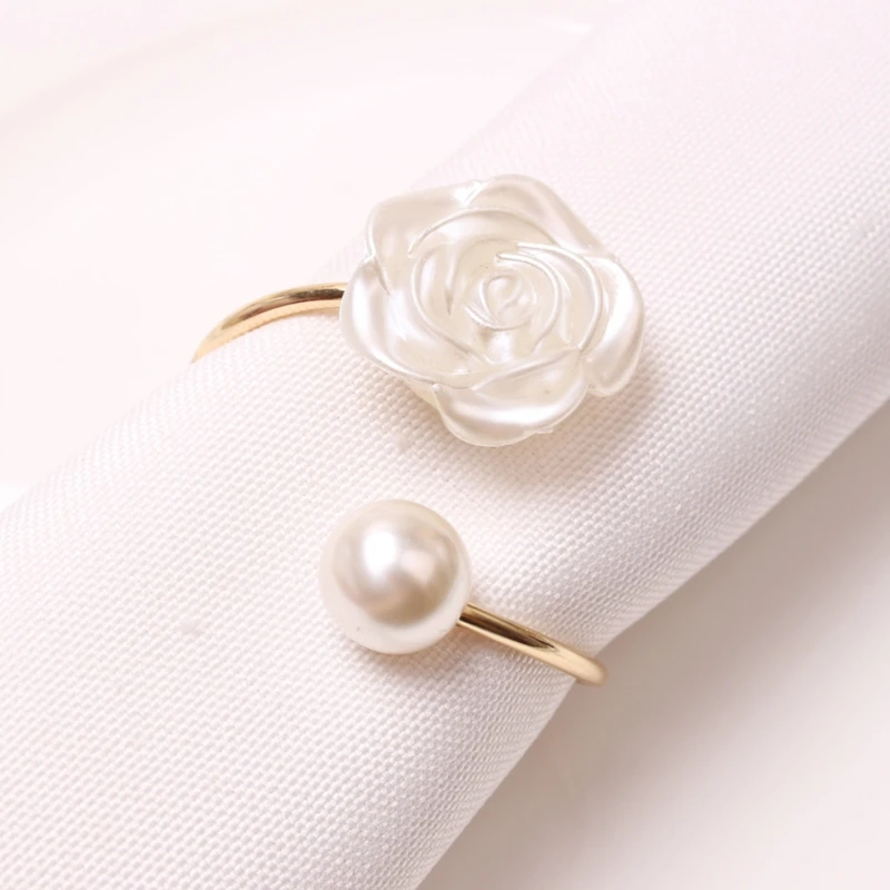 

6pcs Camellia Flower Napkin Ring Buckle Holder for Wedding Party Holiday Banquet Christmas Dinner Table Setting Decoration