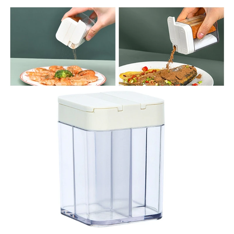 

2 Pack Spice Shaker Salt and Pepper Shaker Four in One Spice Jars Spice Box Plastic for Kitchen Camping Spice Box