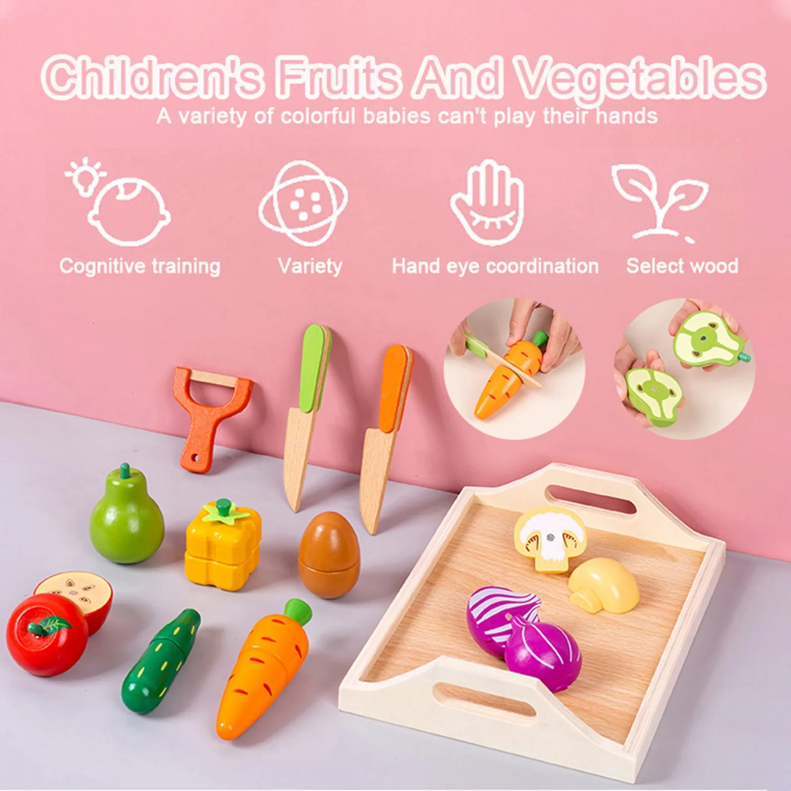 

Children's Simulation Fruit and Vegetable Early Education Wooden Boy and Girl Cooking Toys Magnetic Kitchen Combination Set Gift