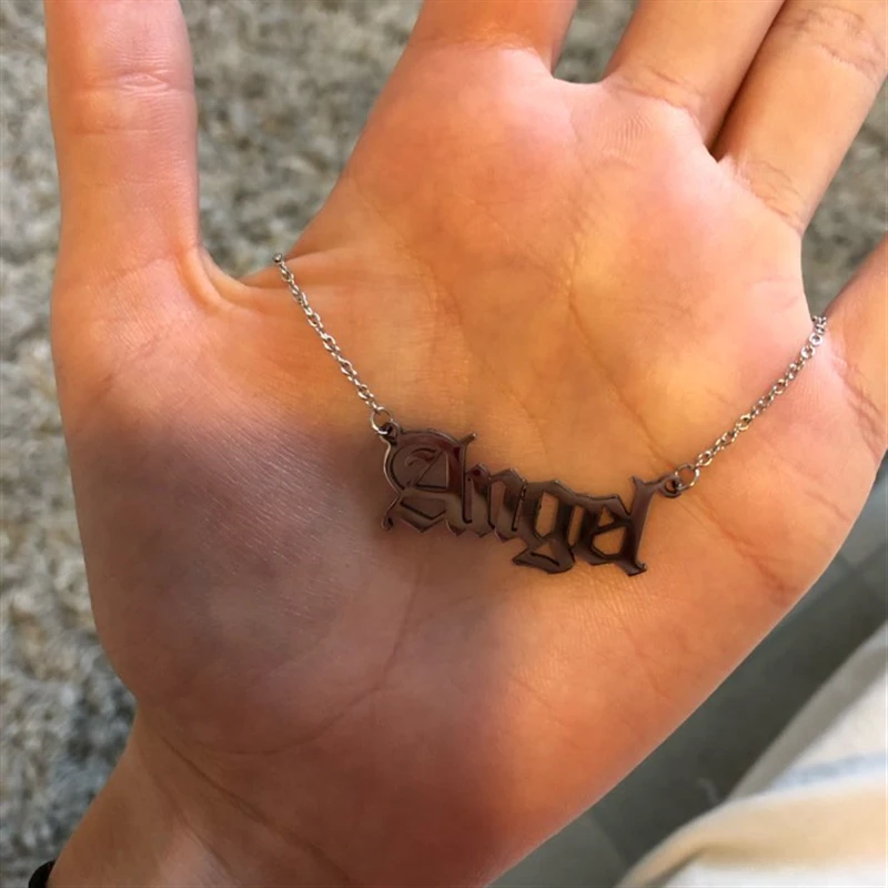 New Cute Angel Old English Font Necklace Stainless Steel Letter Pendants Lovely Gift for the Women Girls | Украшения и аксессуары
