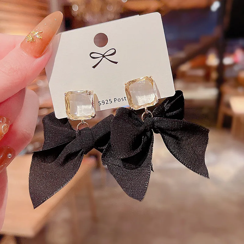 

2021 Trend New S925 Silvers Bow Exaggerated Dangle Earrings for Women Exquisite Jewellery Earring Unusual Korean Fashion