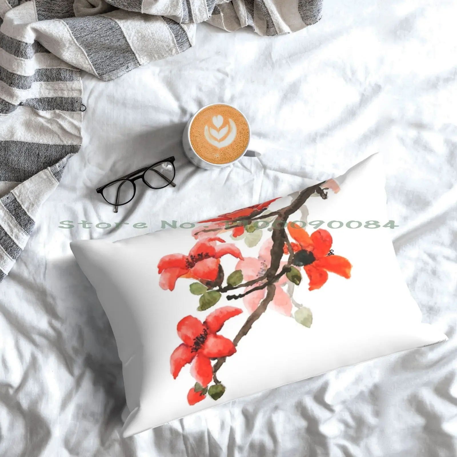 Красно-оранжевый Чехол на подушку с изображением цветов капка 20x30 50*75 диван