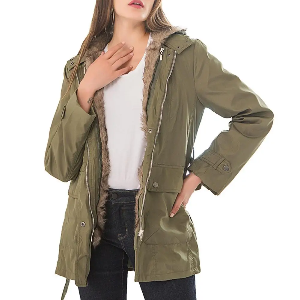 Женская одежда 2019 зимняя на пуговицах с карманами молнии капюшоном пальто
