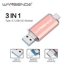 Wansenda OTG 3 в 1 USB 128  TYPE-C  Micro USB флэш-накопитель 32 Гб 64 Гб 256 ГБ 512 ГБ внешний накопитель