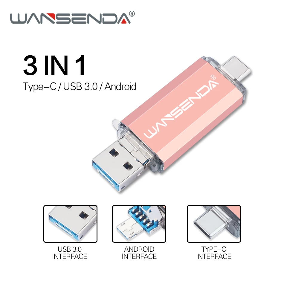 Новый флеш накопитель Wansenda OTG 3 в 1 USB3.0 & TYPE C Micro USB 32 Гб 64 128 ГБ 256 512 внешний