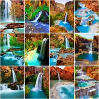 chenistory diy frame pictures by numbers mountain scenery painting by numbers waterfall lake on canvas diy home decoration gift