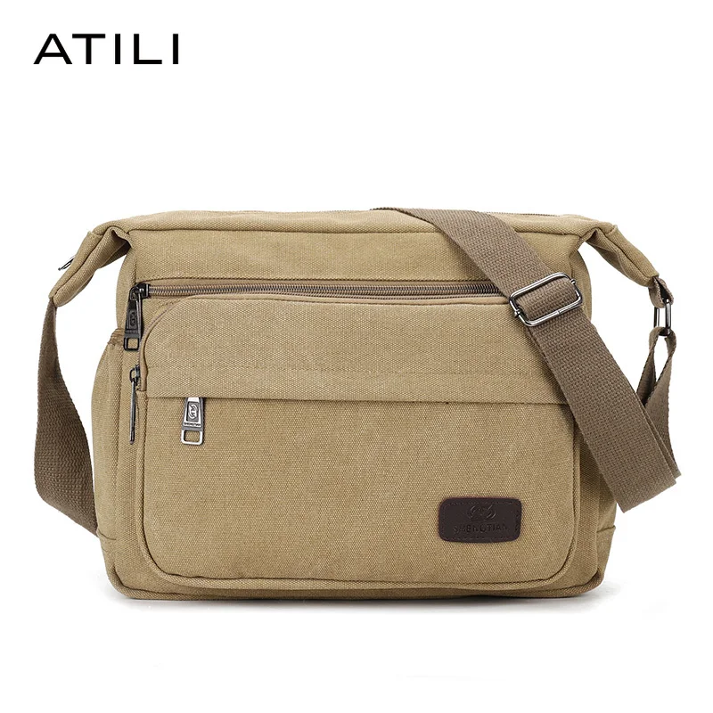 

2021 Men Canvas Shoulder Bag Multifunction Casual Travel Crossbody Bags Vintage Solid Zipper Men Messenger Top-handle Handbags