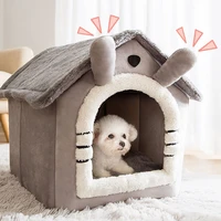 warmer dog house kennel soft pet bed small cat tent indoor semi enclosed plush sponge sleeping resting house removable pet nest