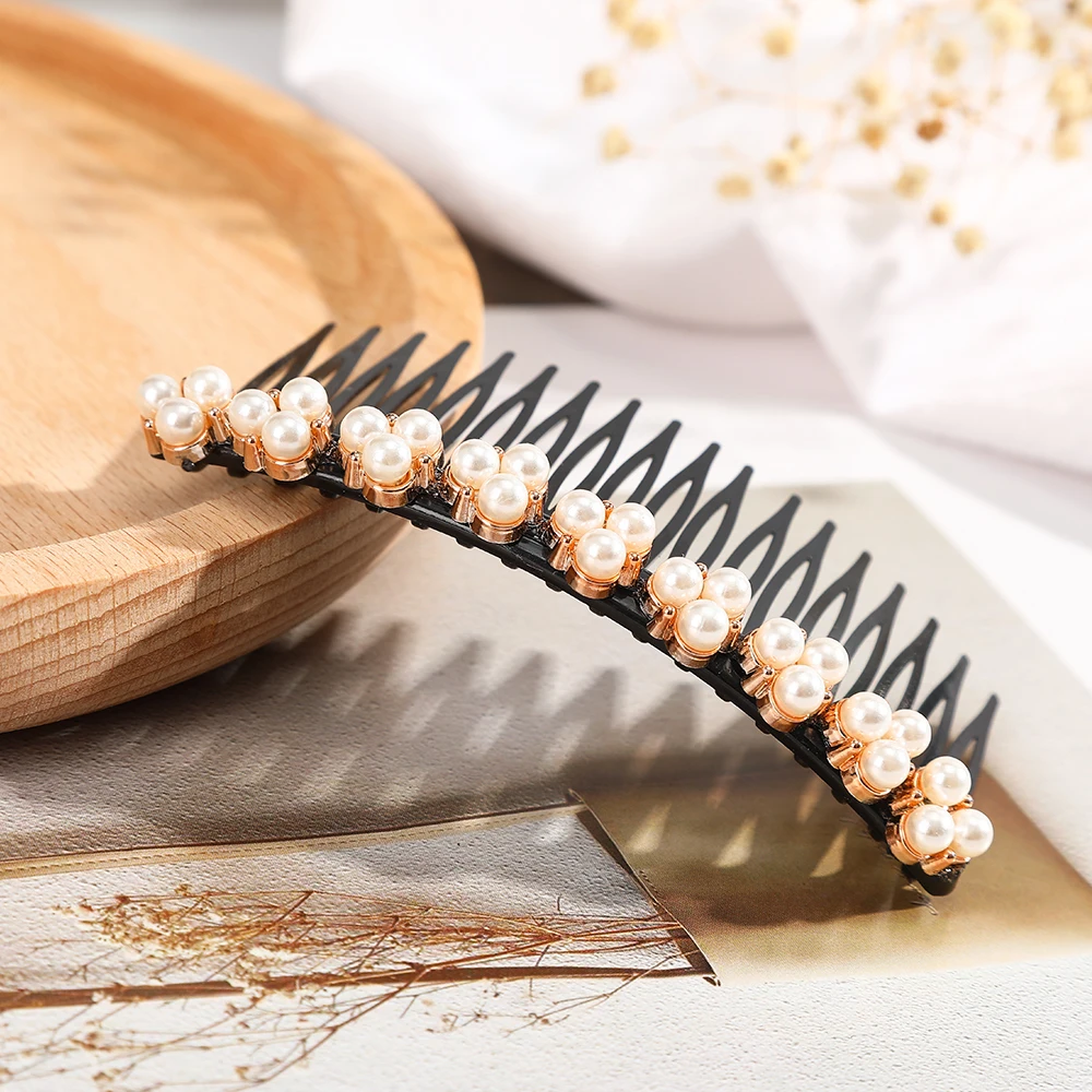 AWAYTR Fashion Women Hairpins Rhinestone Pearl Hair Combs Clip Claw Barrettes Maker Bun Accessories Headwear |