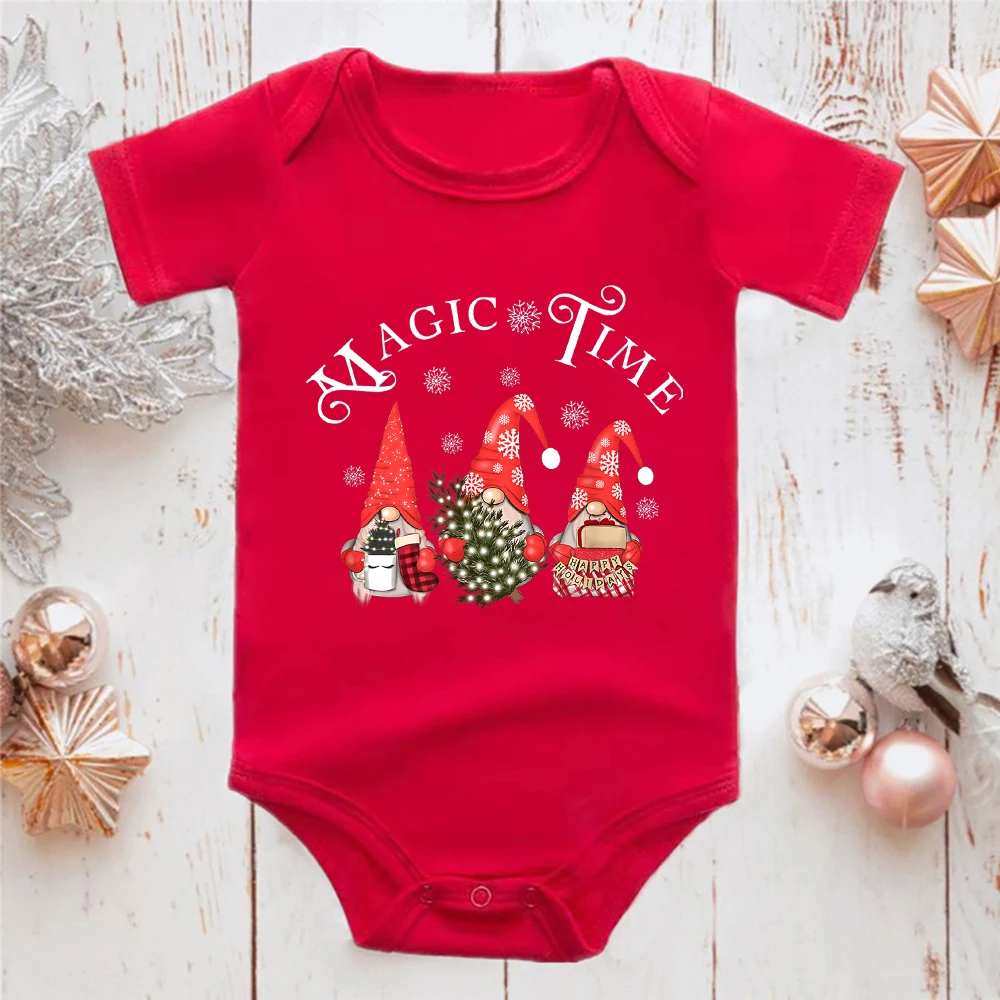 

Christmas Gnome Printed Newborn Baby Girl Clothes One-Pieces Onesie Red Home Casual Happy Festival Toddler Boy Baby Bodysuit