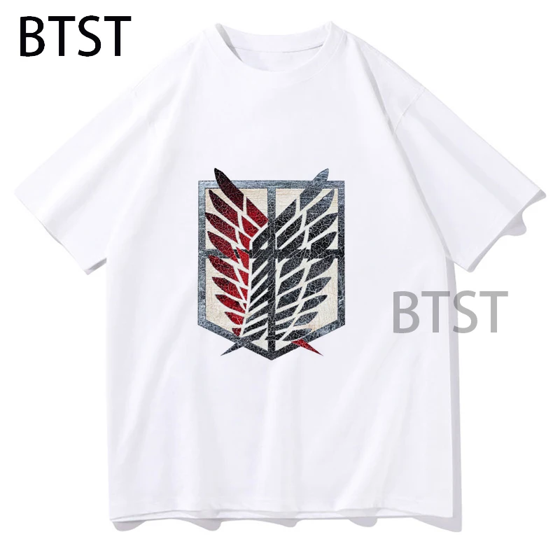 

Новая кавайная футболка Харадзюку с изображением атаки на титанов для мужчин и женщин, модная футболка в японском стиле аниме, Ullzang, для деву...