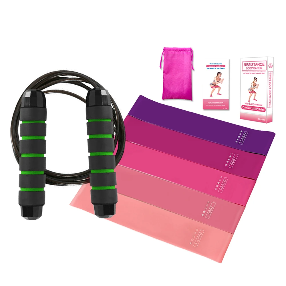 

5PCS Exercise Resistance Loop Bands with 9.8ft Adjustable Skipping Rope for Yoga Home Gym Training Fitness Equipment