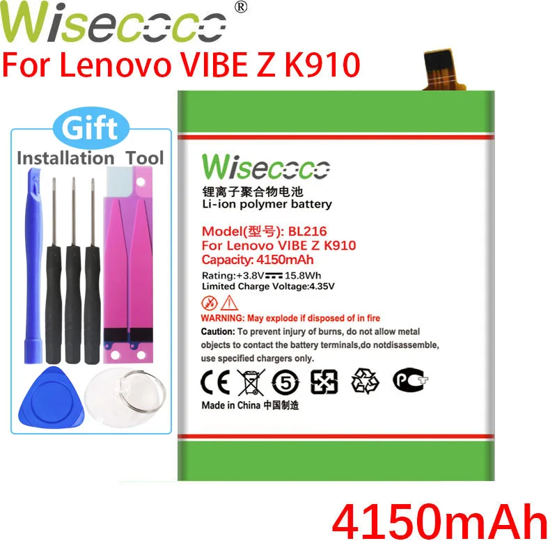 Wisecoco 4150 мАч BL216 батарея для Lenovo VIBE Z K910 K6 X910 K910e в наличии + бесплатная доставка |