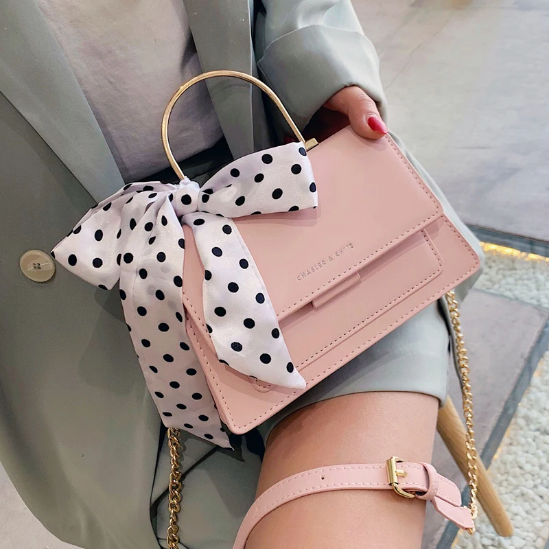 

Elegant Female Ribbon Bow Tote Bag 2021 Summer New High Quality PU Leather Women's Designer Handbag Chain Shoulder Messenger bag