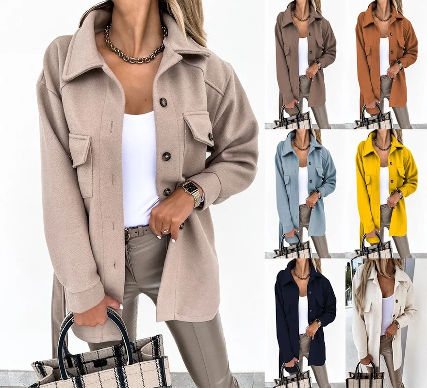 

2021 Autumn Winter New Fashionable Blends Clothing Women Temperament Single-breasted Coats Ladies Vintage Women's Wool Outerwear