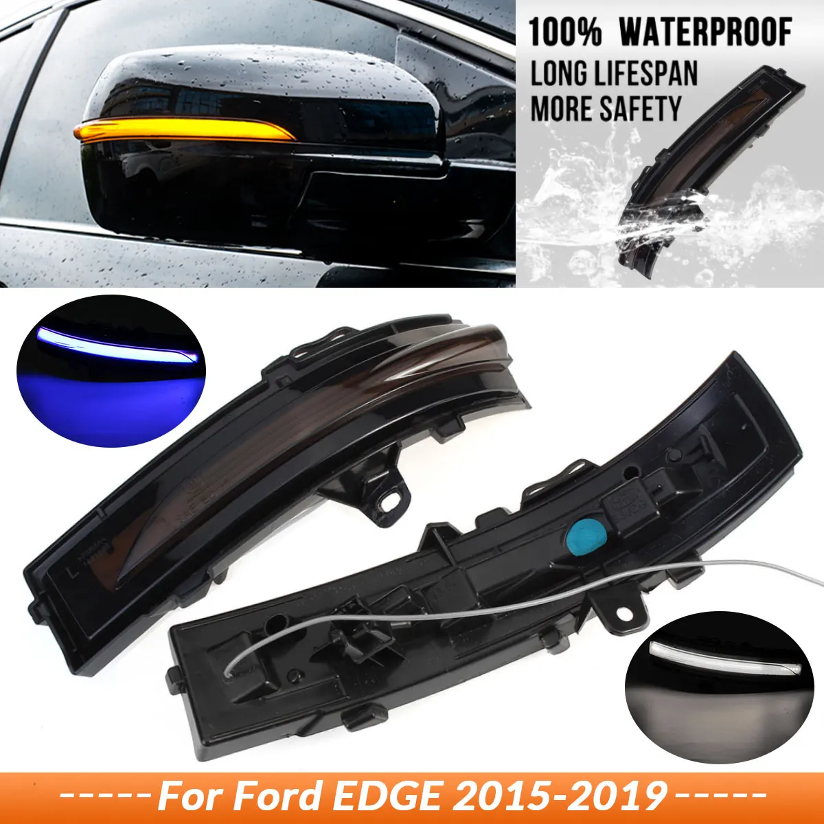 

2pcs Dynamic LED Turn Signal Light Mirror Indicator Blinker Lamp for Ford EDGE 2015 2016 2017 2018 2019