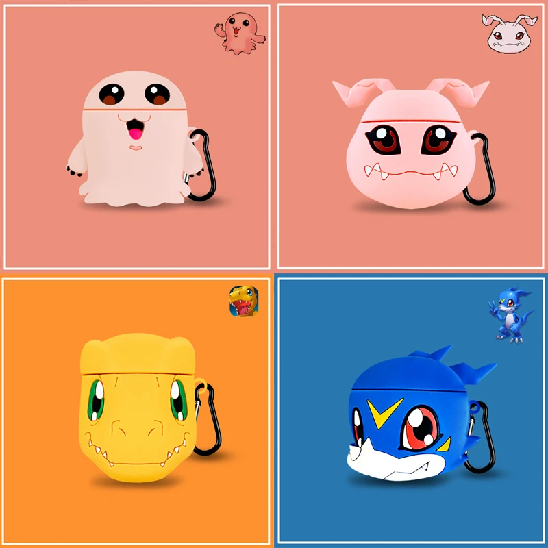 Силиконовый защитный чехол для наушников Apple Airpods 1 2 3D милый Digimon Monster Agumon Digivice Koromon