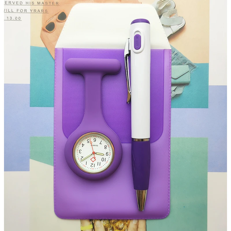 Silicone Nurse Watch with Pencil Case and Pen Light Fob Pocket Quartz Doctor Medical Clock Nursing Accessories Gift