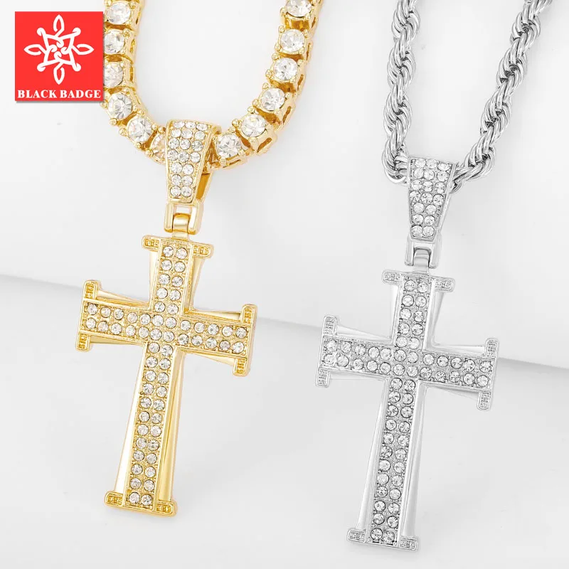 

24" 30" Chain Hip Hop Cross Pendant Necklace For Men Bling Pave Rhinestones Egyptian Style Necklace Jewelry