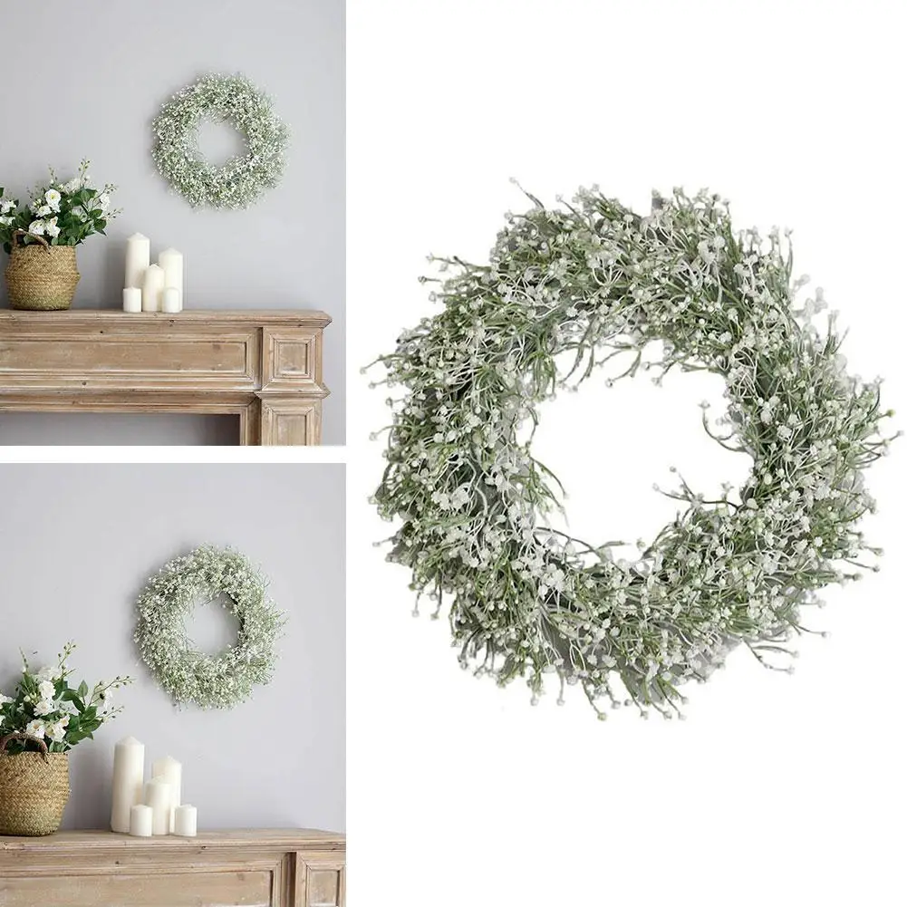 

Artificial Babysbreath Wreath Garland For Wedding Front Decoration Home Party Door Hanging DIY Decoration Wall V4C0