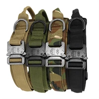 2022 tactical pet collar outdoor adjustable medium and large traction dog collar military dog collar heavy metal buckle handle