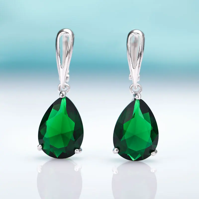 silver green MAIKALE New Water Drop Gradient Blue Long Earrings Women Fashion Rose Gold Fine Jewelry Tourmaline Zircon Glass Dangle Earrings - Окраска металла: silver green