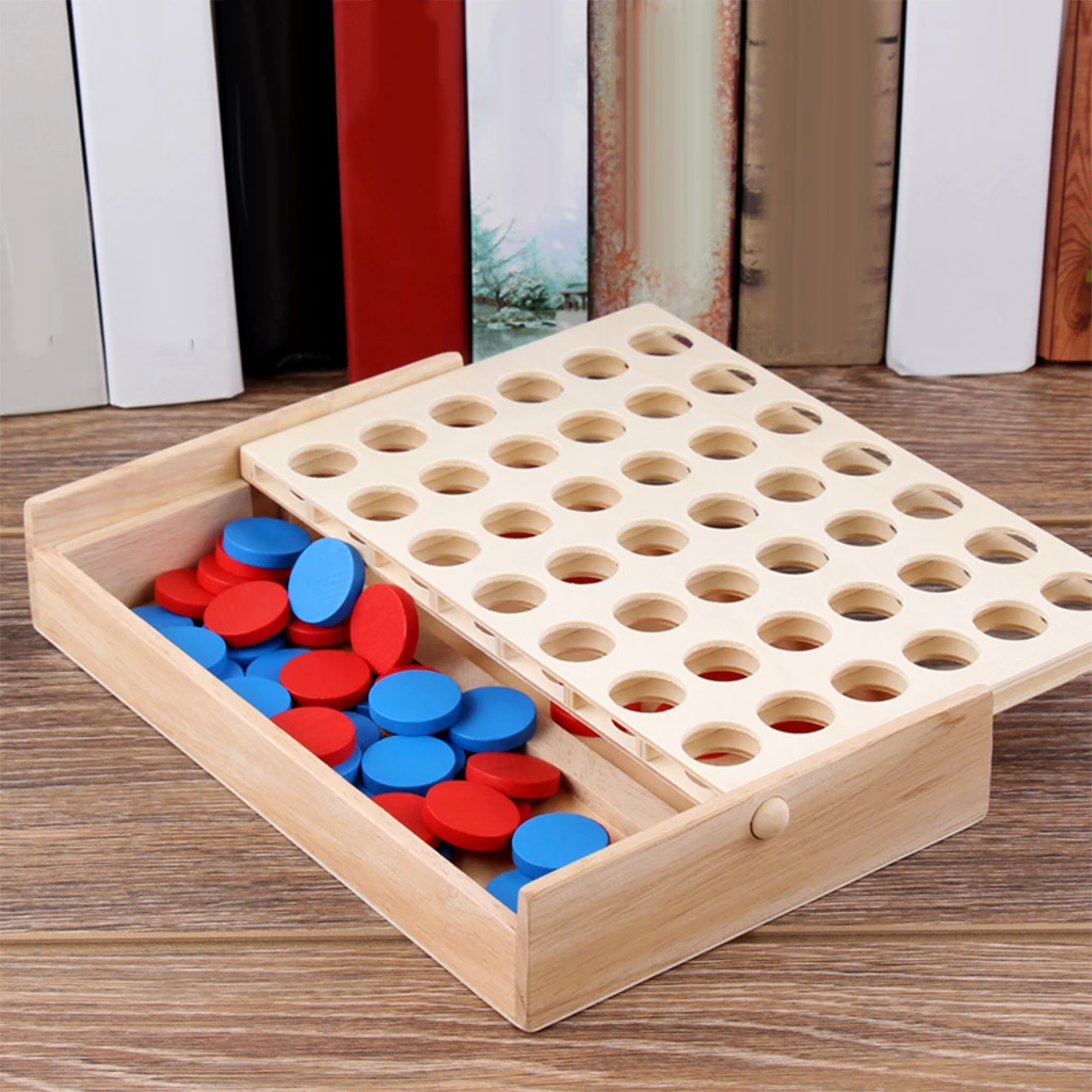 

Montessori Kids Foldable Line Up 4 Games Chess Puzzle Training Board Game