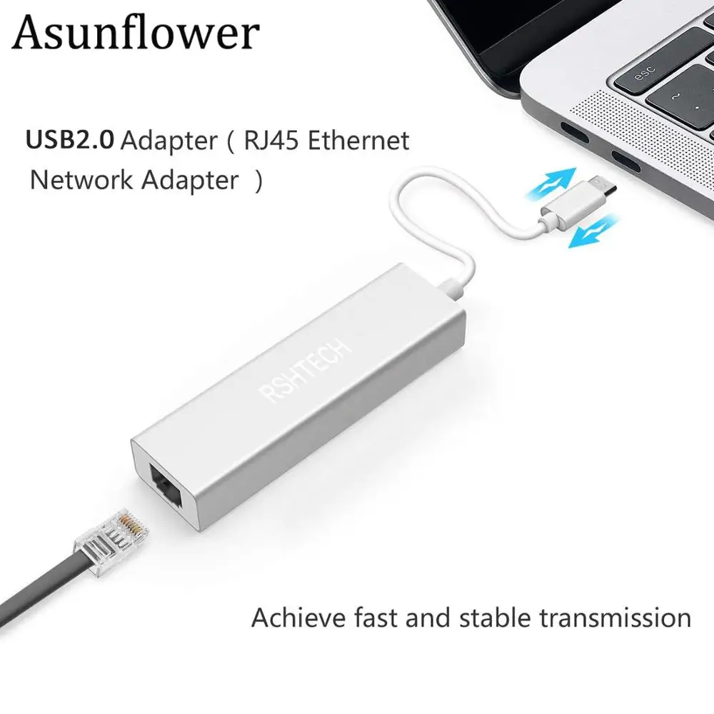 Asunflower USB 2,0 к RJ45 Ethernet адаптер конвертер для Xiaomi Tablet PC Win 7 8 10 XP USB к RJ45 Lan адаптер 10/100/1000 Мбит/с