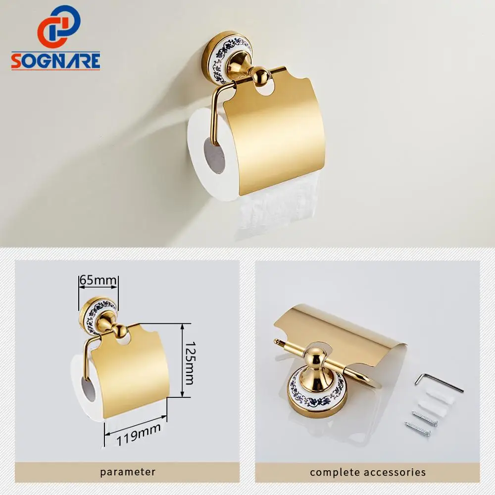 gold bathroom accessories ceramics sets bathroom towel holder for wall toilet paper holder toilet brush holder bathroom fixtures free global shipping