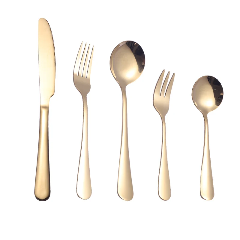 

30Pcs Gold Stainless Steel Mirror Polishing Tableware Sets Western Cutlery Dinnerware Sets Knife Fork Round Spoons Kitchen Set