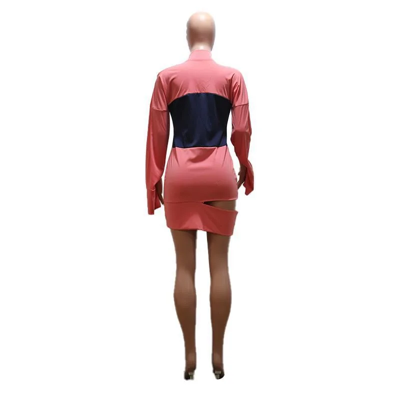 

Sexy Dresses Party Night Club Dress 2020 Round Neck Long Sleeve Hollow Out Mini Length Patchwork Night Vestidos Mujer Dress New