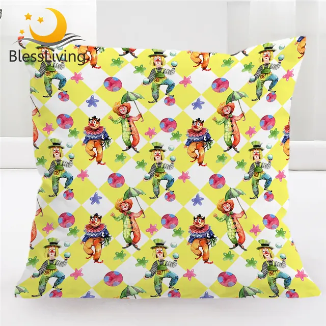 BlessLiving Clowns Cushion Cover Ball and Umbrella Throw Pillow Cover Colorful Pillowcase Cover Circus Home Decorations 45×45cm 1