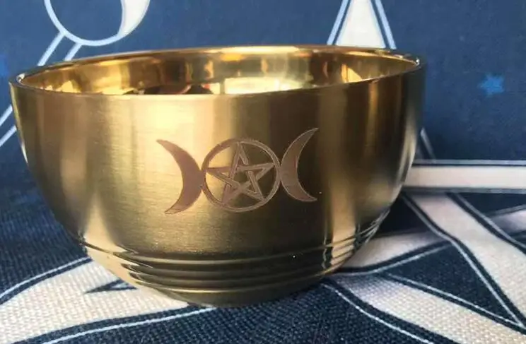 Изысканная миска Wicca для церемоний таро пентаграмма позолота из нержавеющей