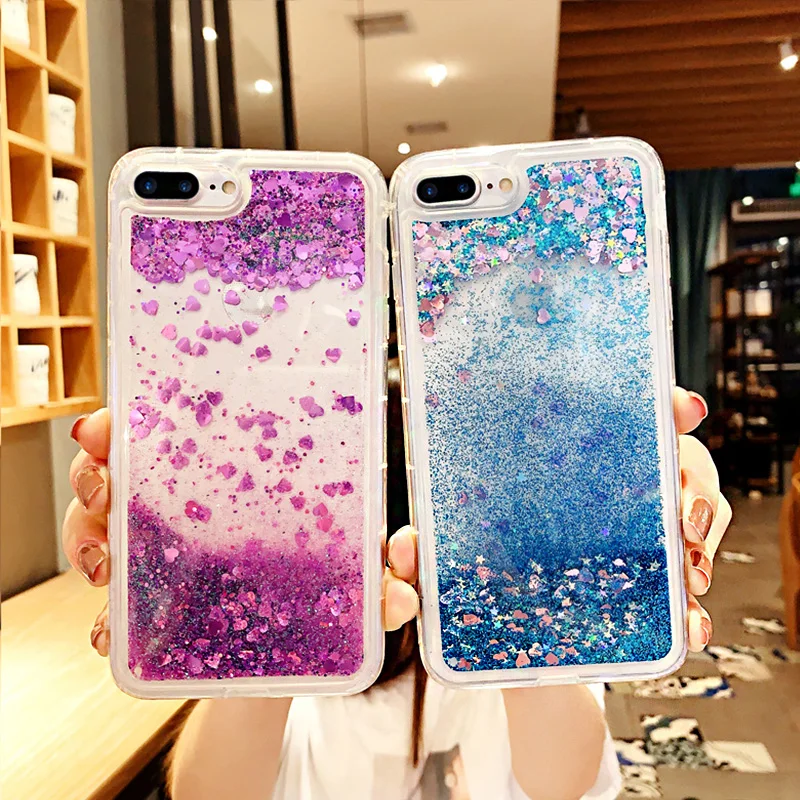 Розовый Блестящий чехол для телефона с сердечками iPhone 12 11 pro max XS Max X XR зыбучим