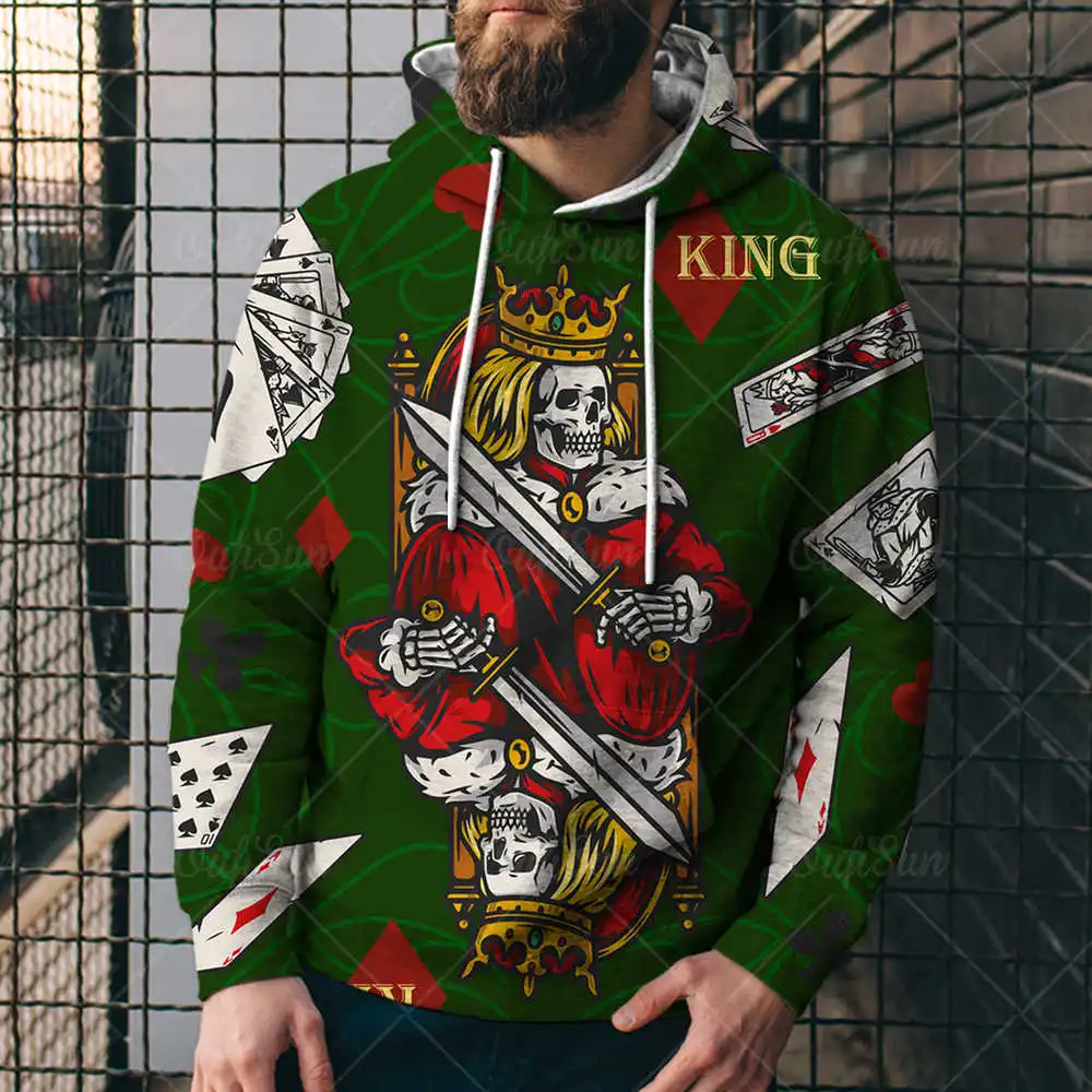 

2021 New Spring And Autumn Fashion Streetwear Cool King Of Spades Playing Card Pattern 3D Printing Unisex Hoodie Oversized 4XL