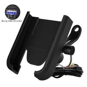 motorcycle aluminum alloy mobile phone charger bracket seat black blu ray usb charging port with independent small switch free global shipping