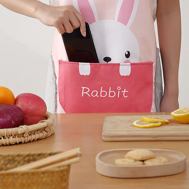 

Women Cute Cartoon Animal Waterproof Apron Kitchen Cooking & Washing Dishes Anti-Oil Big Pocket Housework Apron