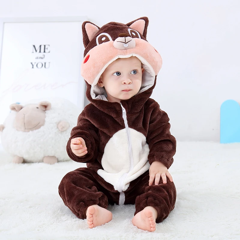 squirrel Зимние детские комбинезоны, новорожденный, младенец, одежда для малышей, животные, мультфильм стежка, мальчики, девочки, кигуруми, пижамы, костюмы-комбинезоны для малышей - Цвет: squirrel