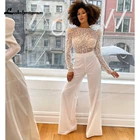 Современный Свадебный комбинезон 2022, свадебное платье в стиле бохо, украшенное камнями, кружевное богемное свадебное платье, брюки с длинным рукавом, костюм для женщин