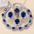 Женский комплект из колье и серёг, кольцо и браслет из серебра 925 пробы с синим кубическим цирконием