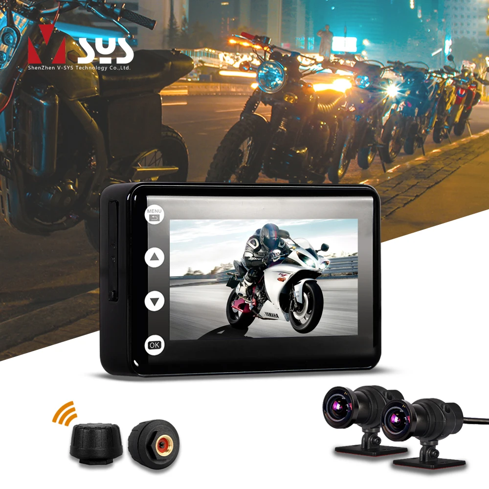 

VSYS F2 Motorcycle Camera System WiFi DVR with Smart Gauge (TPMS/Odometer) Dual SONY IMX307 Night Vision Waterproof Dash Cam