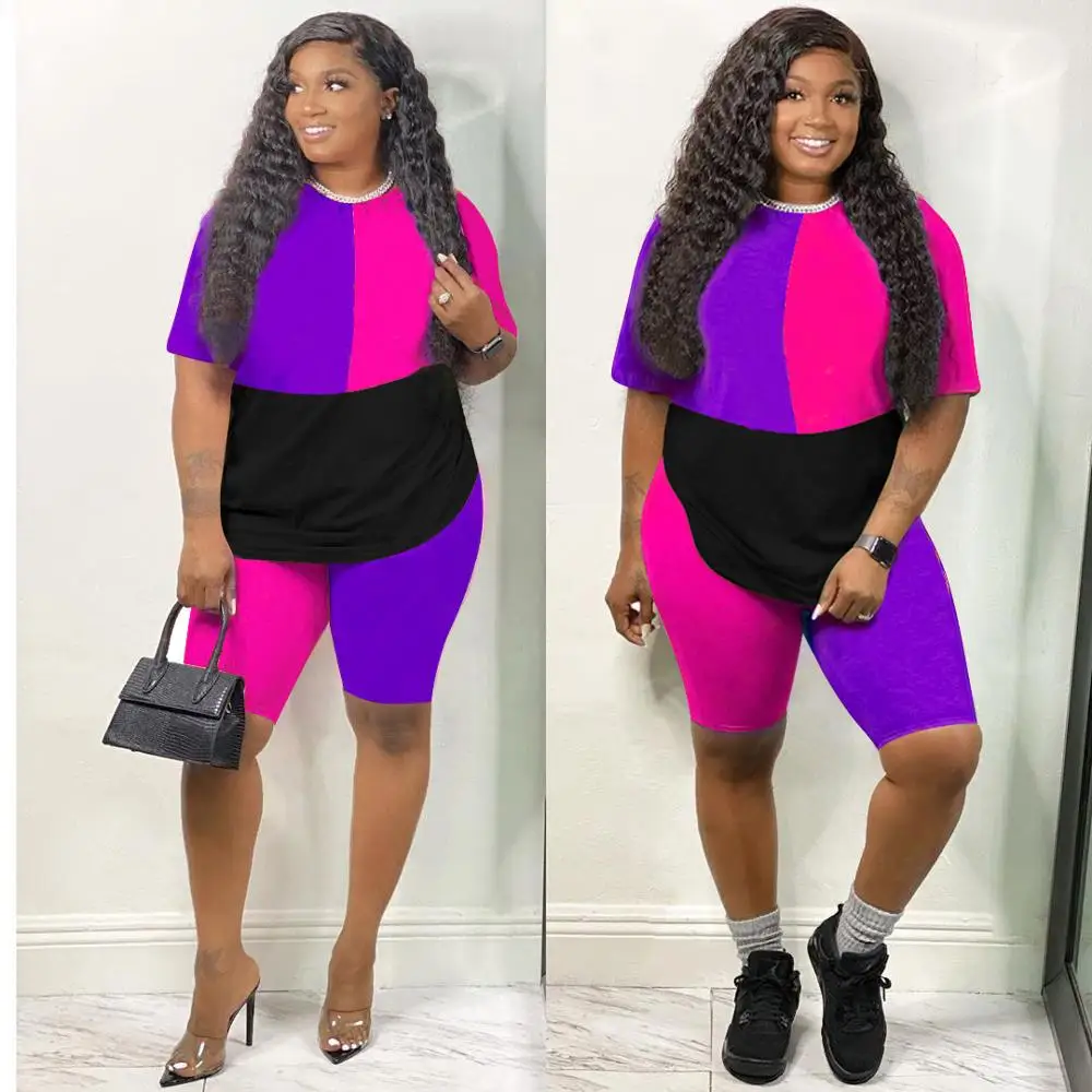 

Casual Patchwork Women Set Two Piece Set Tracksuit Tee Tops Shorts Jogger Sweatpants Suit Fitness Outfit Matching Set