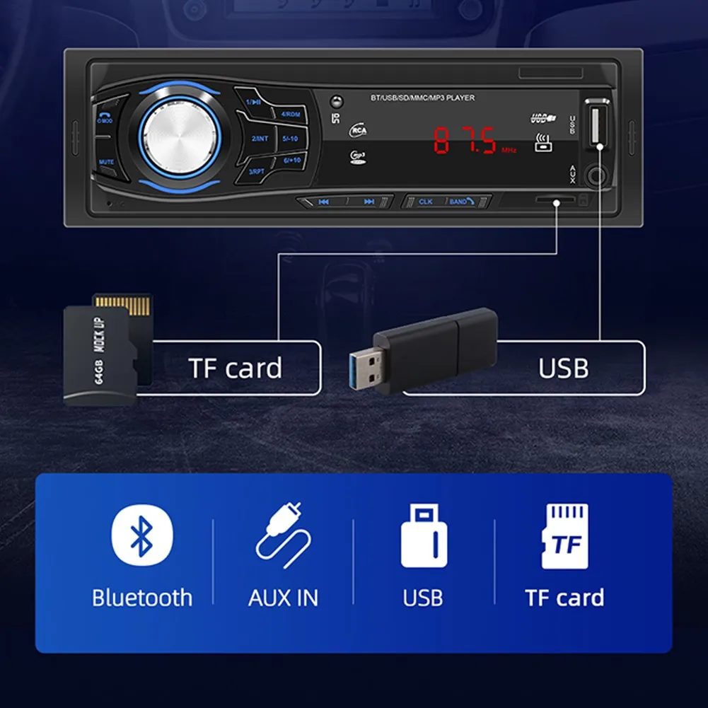 

1 DIN Car FM Radio Multimedia MP3 Player USB Stereo Audio Receiver AUX IN LED Digital Tube Bluetooth Support TF Card U Disk APP