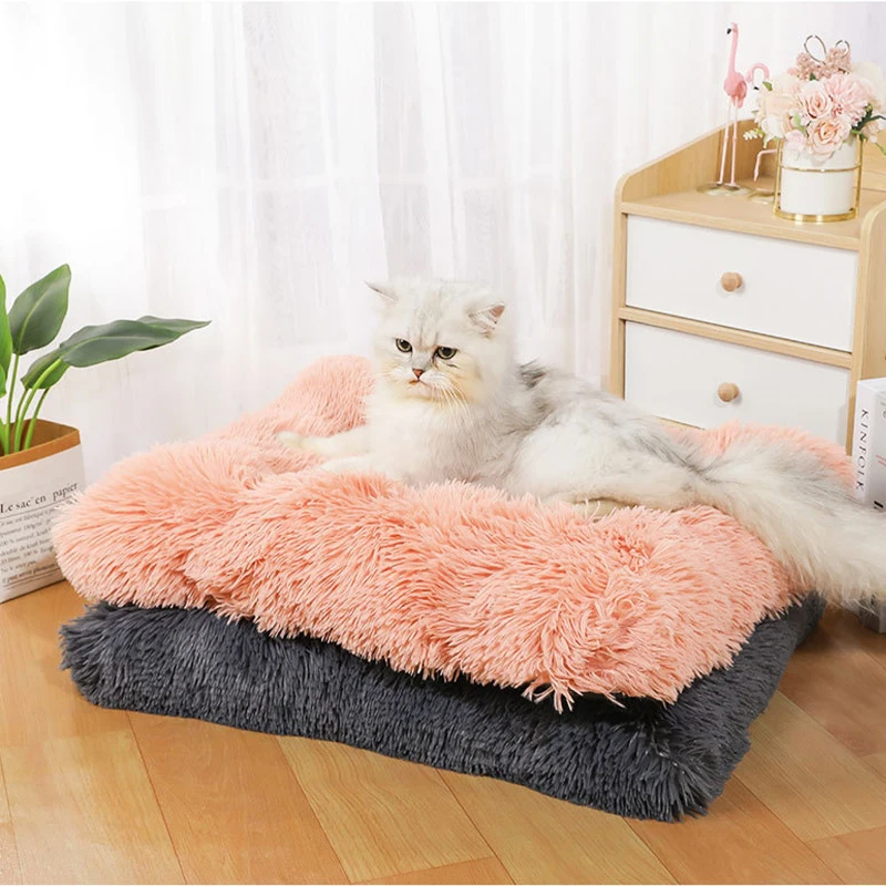 

Кровать для кошки, собачья будка, зимний теплый спальный мешок для домашних животных, длинная плюшевая супермягкая кровать для питомца, под...