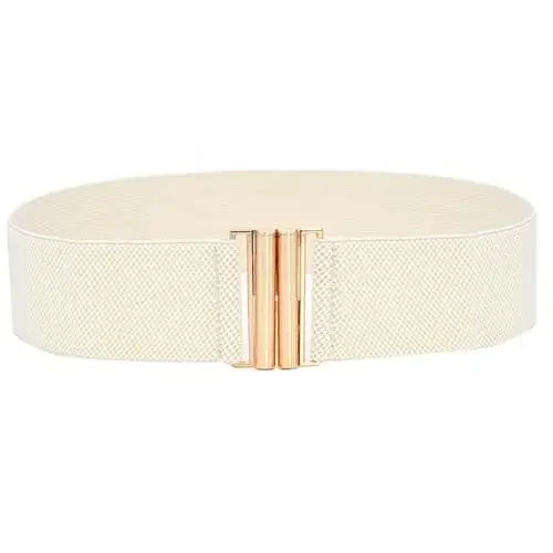 Beige White Женский Одноцветный широкий пояс из искусственной кожи эластичная тесьма для джинсовых брюк - Цвет: Beige White