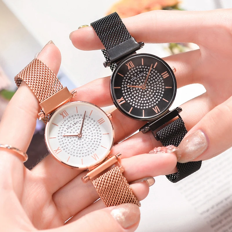 Женские часы с сетчатым ремешком Тонкие разноцветные женские из нержавеющей