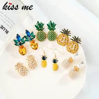 kissme hawaiian style pineapple earrings for women gift delicate multicolor crystal enamel fruit summer earrings fashion jewelry