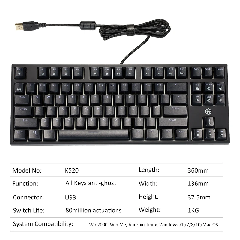 hexgears k520 87 keys gaming mechanical keyboard waterproof kailh box switch single backlit keyboard for tablet desktop russian free global shipping